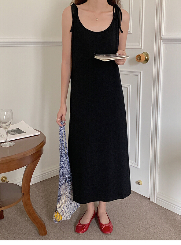[baerman] simple solid color loose long suspender dress 8299\hbx