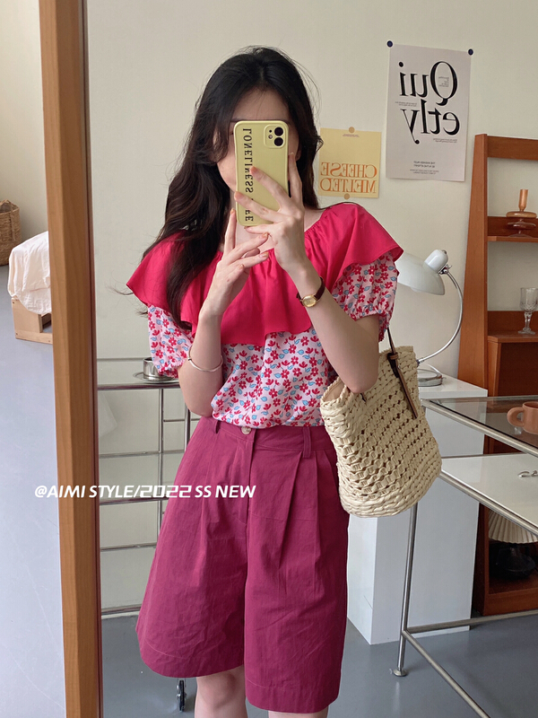 【AIMISTYLE】一字肩荷葉邊設計感小眾碎花小衫  11038#  HBX