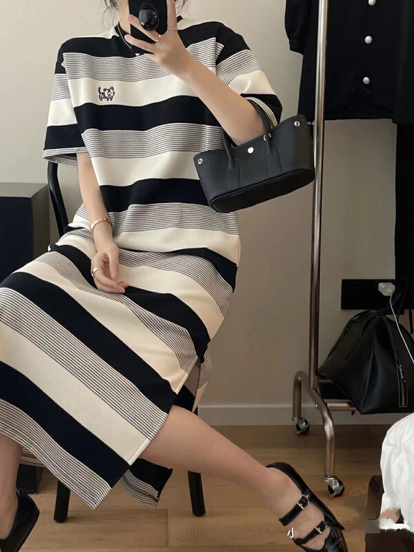 In early summer! [RS] stripe loose thin T-shirt dress rs1610\xyy