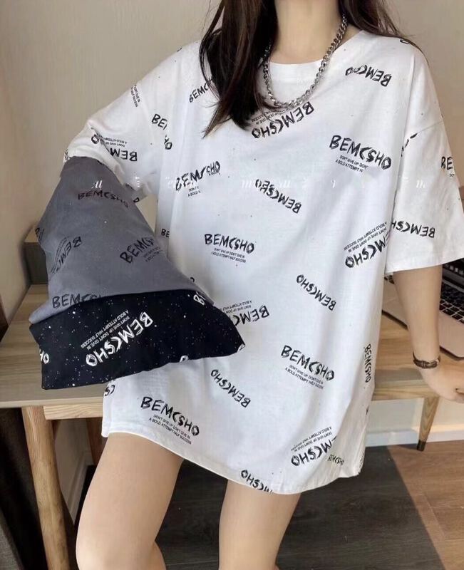 [Ziyi family] simple and versatile letter loose short sleeve T-shirt ys4-810\wtt
