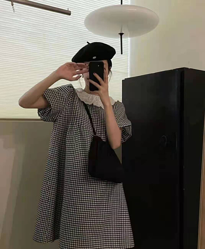 [spinach family spinach] baby collar Plaid Pleated Dress 8993-1\hbx