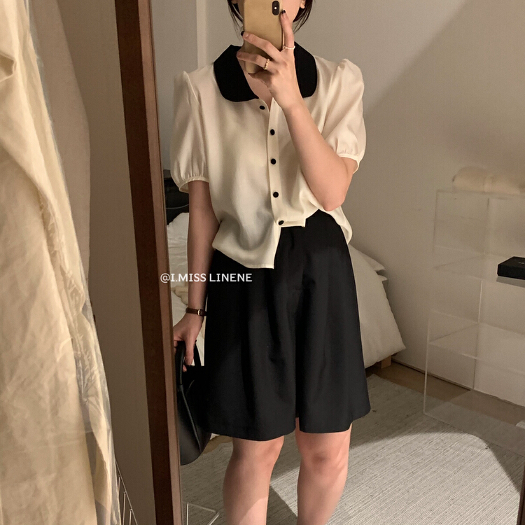 [Imiss] French advanced color contrast button up shirt cx3367\lsw