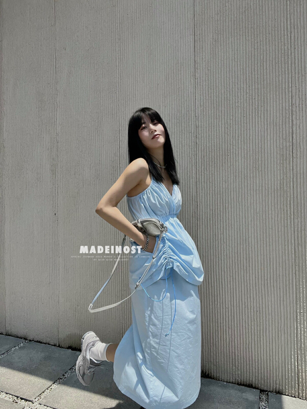 [OSHA madeinost] fake two piece cotton suspender dress dress design 86373