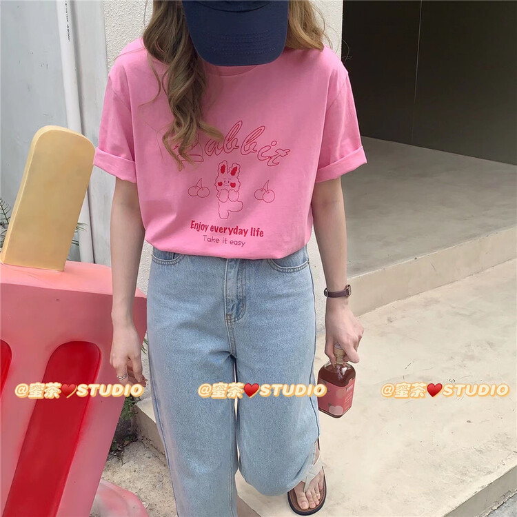 [rara] girl heart cherry rabbit Pullover short sleeve T-shirt 37051\lsl
