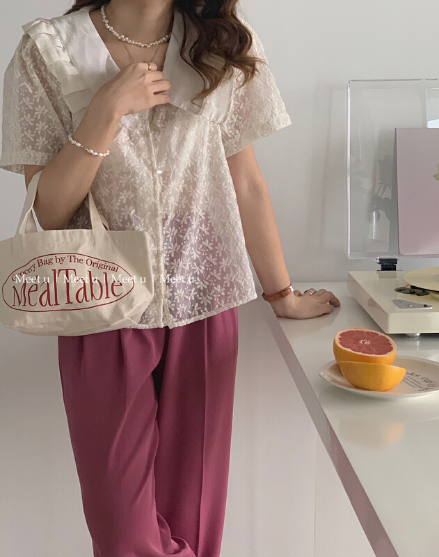 [meetu] Korean fashion fan girl lace shirt 22375\hbx