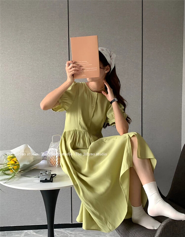 [Duomi at the end of July] fashion simple bubble sleeve fresh dress 5601\hbx
