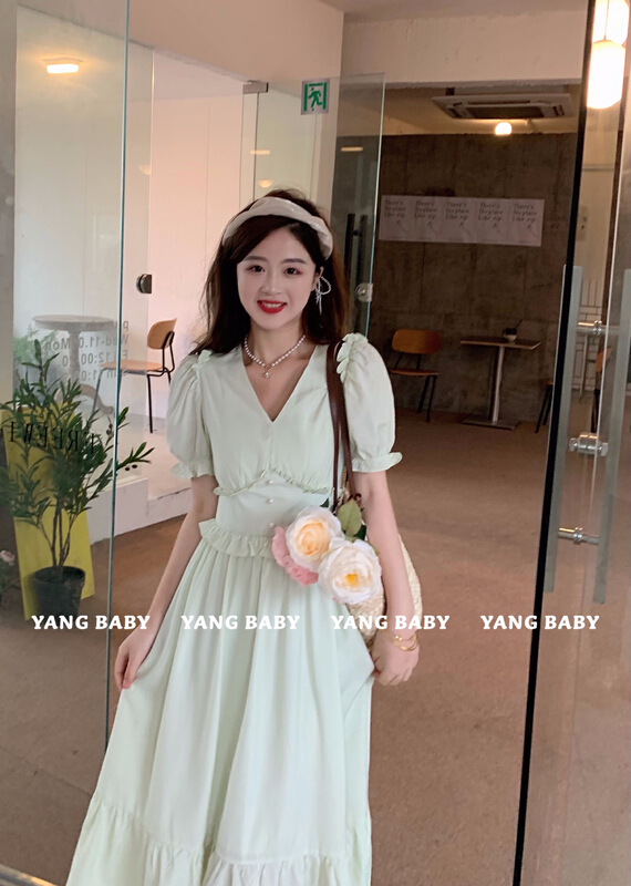 In early summer! [Yang baby] Korean version lotus leaf sweet dress 93027\wtt