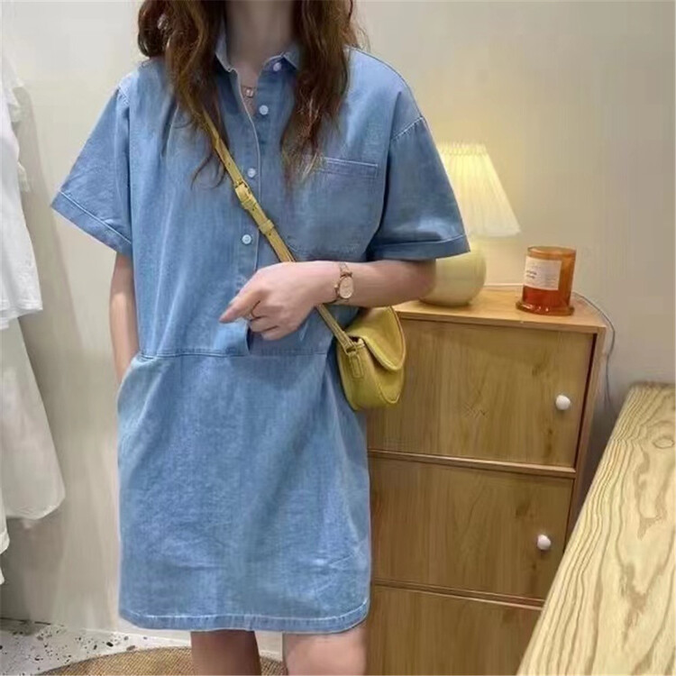[gill] polo collar versatile Denim Short Sleeve Dress 6060\zjy