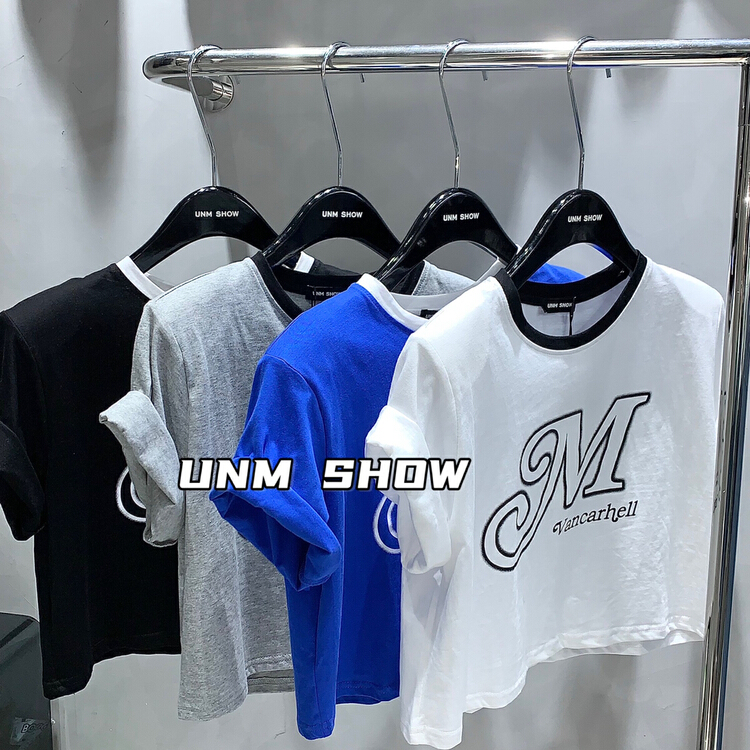 [unm-show] contrast letter printed navel exposed Spice Girls short sleeve T-shirt 6302\wtt