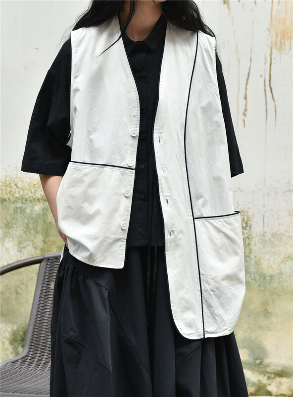 [three and two out] single breasted color contrast irregular comfortable vest 99063\l