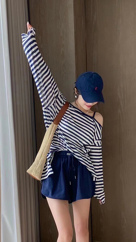 [Xiaolu family] striped loose sunscreen shirt + simple and versatile casual pants set 80660\wtt