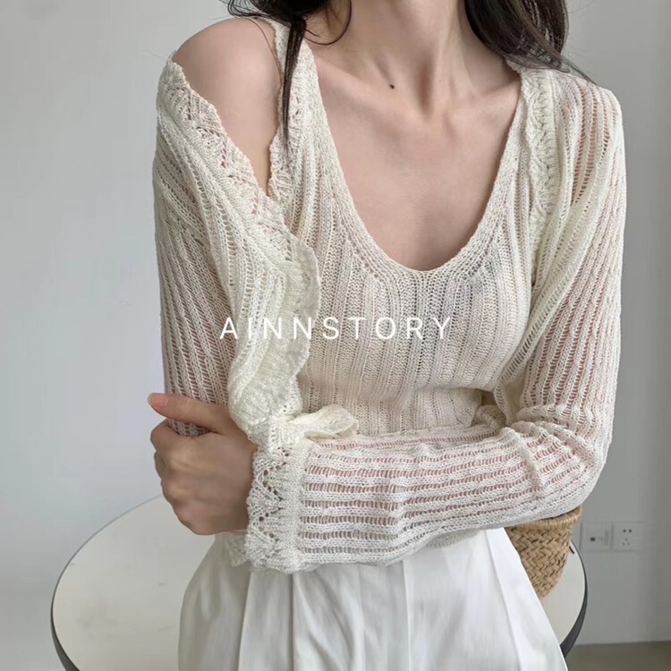 [ainnstory] Korean soft sunscreen cardigan + knitted vest suit ys1-201\hbx