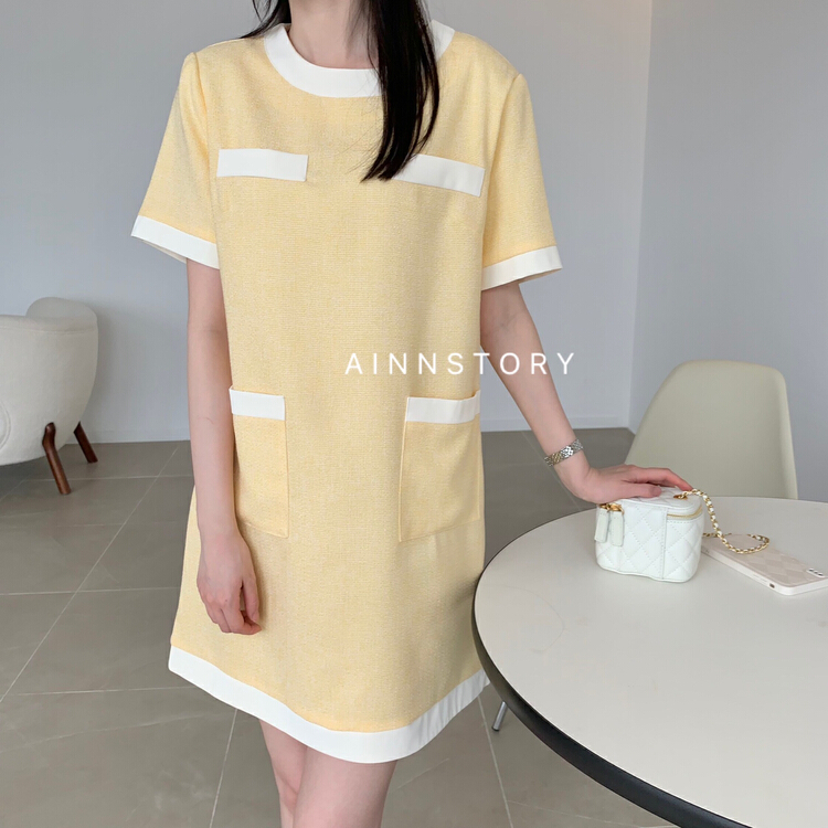 Original price 73.32! In early summer! [ainnstory] Xiaoxiang Mingyuan style color contrast dress a723\hbx