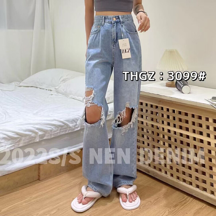 [thgz] baggy and simple jeans with holes j3099\ll