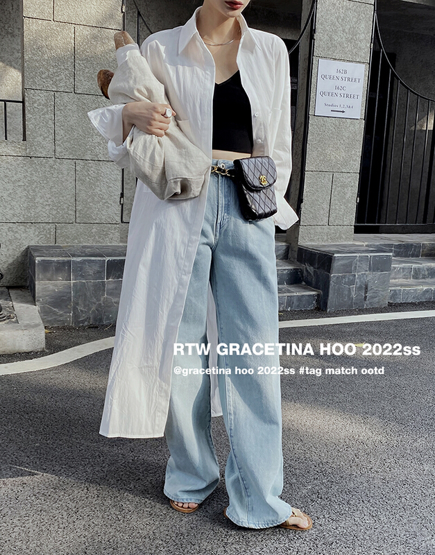 【GRACETINA HOO】極簡雙口袋設計肌理感寬鬆慵懶襯衫連衣裙  LY834#  ZXL