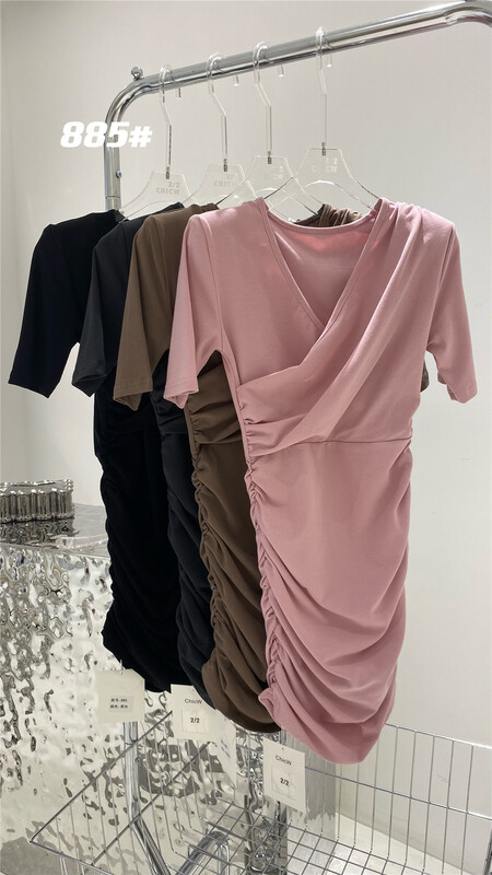 [2/2chicw] V-neck pleated lady dress 885\pcz