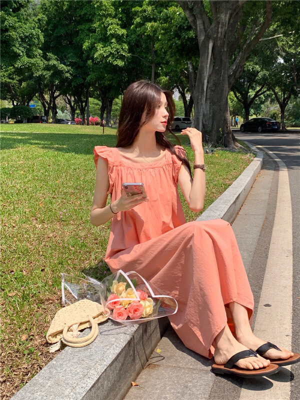 [dolly] solid color comfortable flying sleeve dress (excluding matching) 8901\lsw