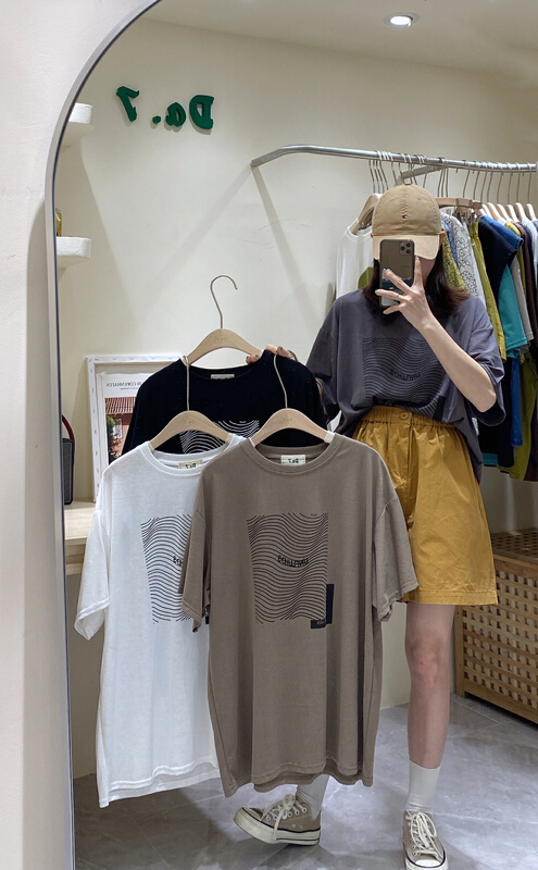 [da.7] stripe pattern versatile loose short sleeve T-shirt 2660\lsl