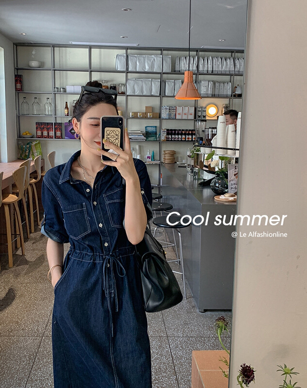 [y.jia EJA] temperament casual shirt denim dress ys1-8873\pcz
