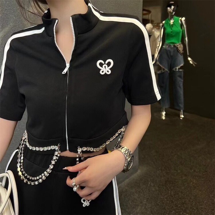 【M.ZZ】拼色時尚洋氣短外套+顯瘦休閒短褲套裝(裝飾不可拆)  8769#  LSW