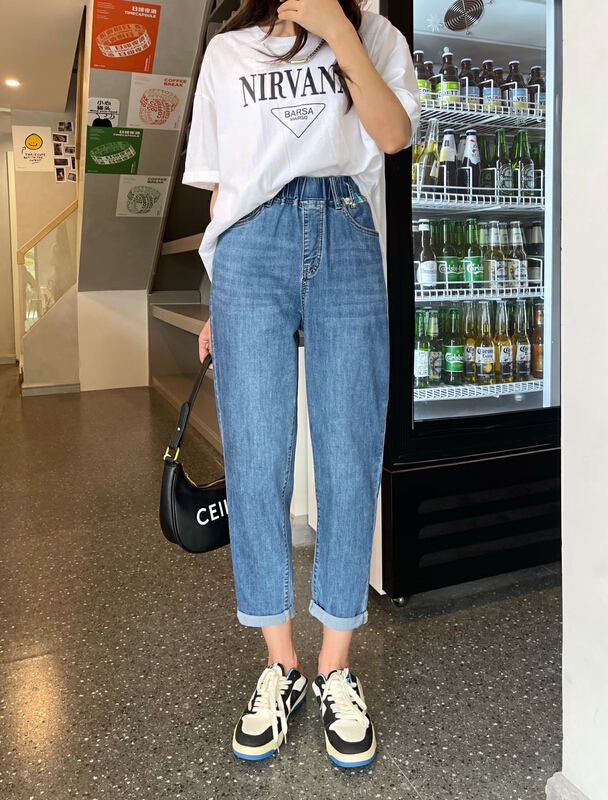 In early summer! [en Xi'er] elastic waist shows thin, versatile Harlan jeans k1301\l