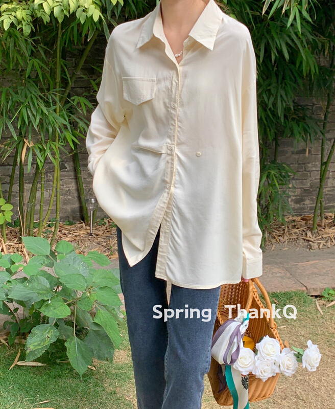 [thankq] Korean pocket cover pleated shirt 22088\zsy