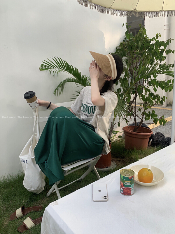 [lemon green tea] simple, loose and thin ins set T-shirt skirt set 2239