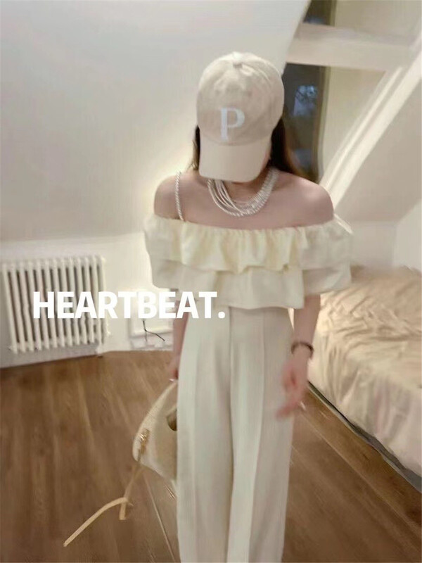 【HEARTBEAT】一字肩氣質荷葉邊短款小衫  533#  ZJY