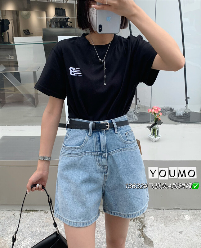 [suxinlan /youmo] comfortable and versatile simple denim shorts (with belt) 13632\lsl