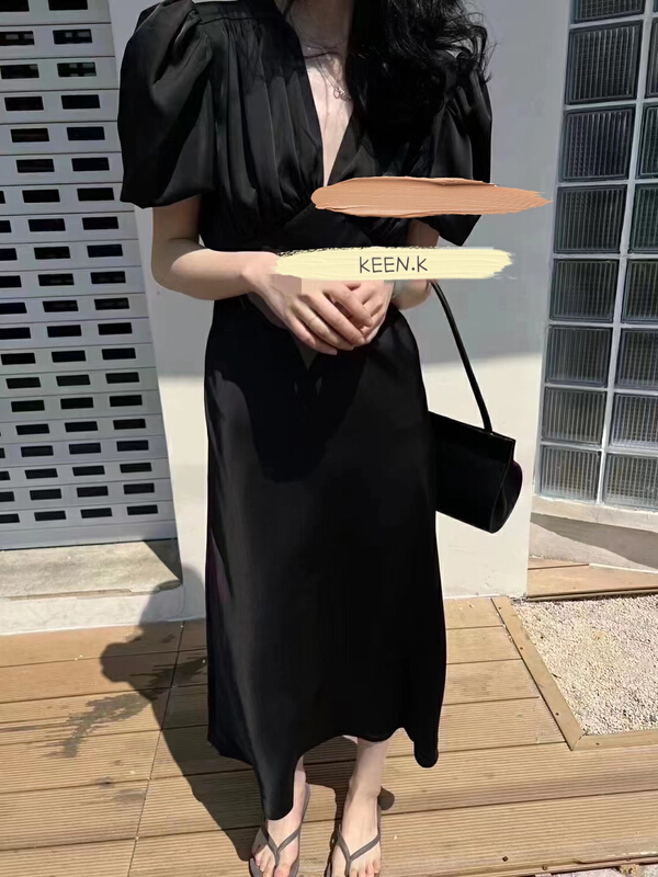 [keen k] Korean French V-neck dress l94\wtt