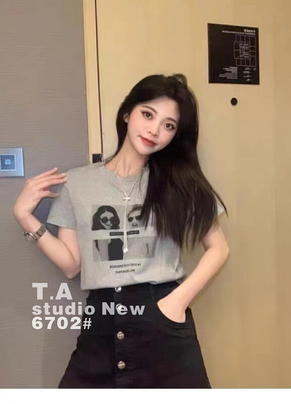 [ta+] fashion versatile round neck printed short sleeve T-shirt 6702\xyy