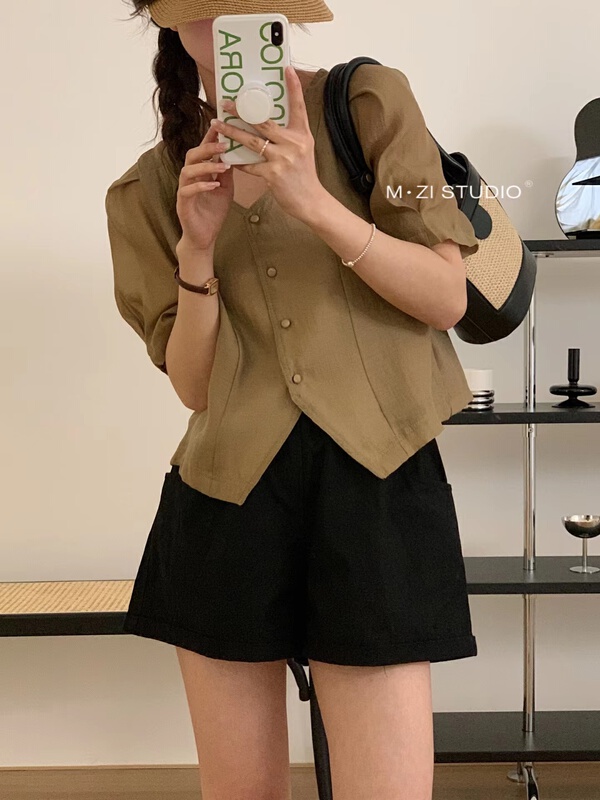 [m.zi studio] simple temperament V-neck shirt 5695\hbx