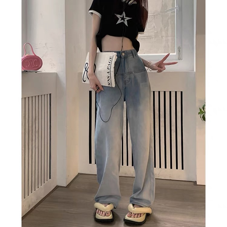 [o not 1] color blocked loose wide leg jeans ys1-w672\lsw