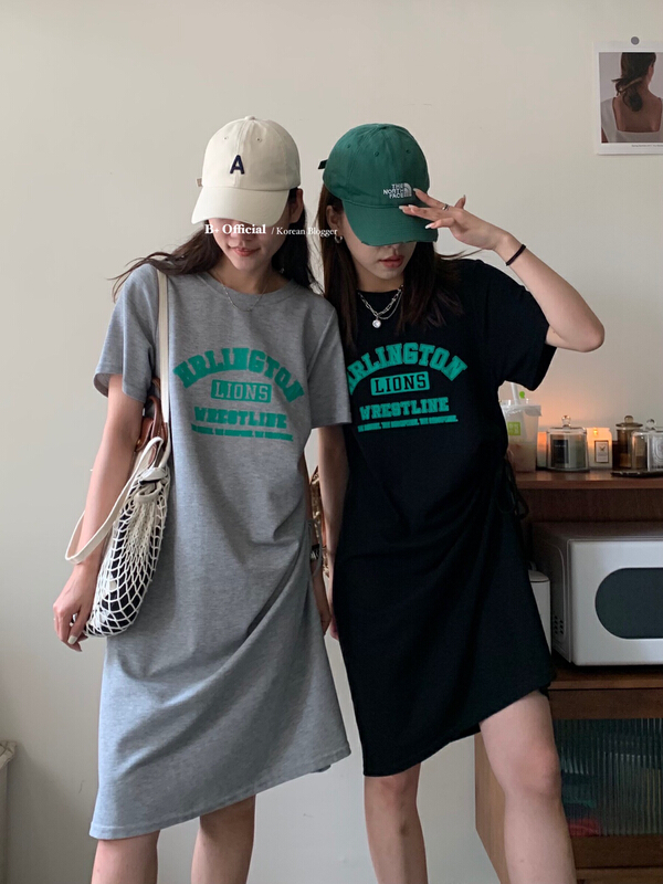 [B plus] drawstring casual English letter short sleeve dress 22-9499-2\hbx