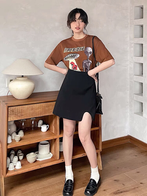[Tongtong] Korean slim solid color skirt 314\hjy