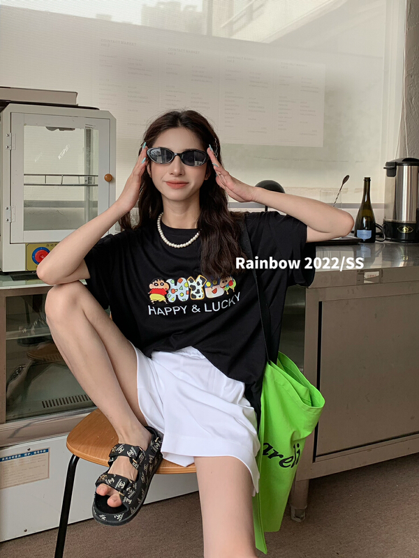 [rainbow] crayon Xiaoxin double-sided Velcro short sleeve T-shirt 08178\wtt