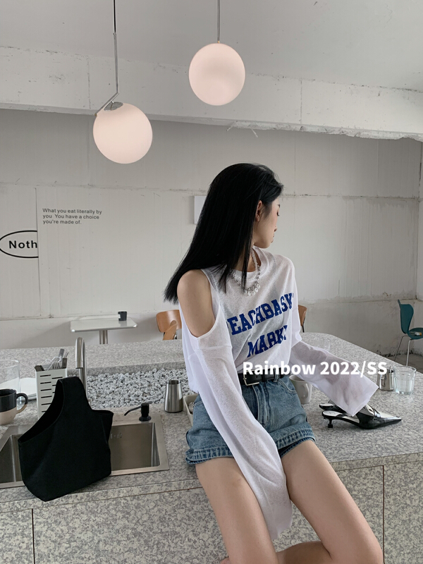 [rainbow] popular missing shoulder letter sunscreen shirt 08216