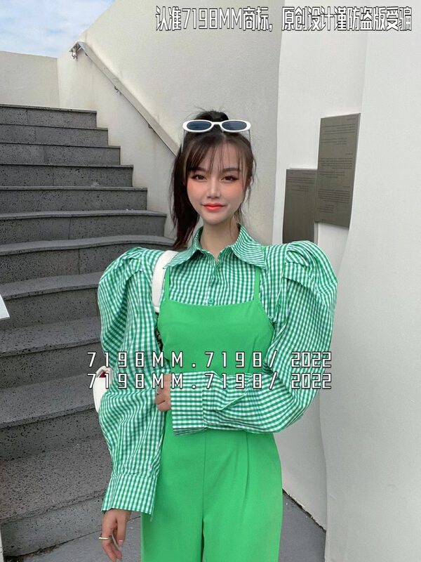 New year in early spring! [7198/k2] modern Spice Girl Korean plaid shirt 22085\pcz