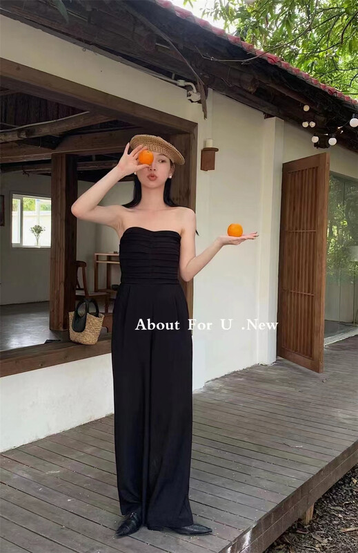 [Sumi] Strapless pleated Jumpsuit + long sleeve versatile small shirt set 22685\zjy