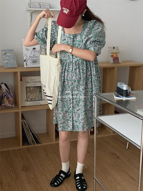 [we are] Korean version square neck floral dress 20122\zjy