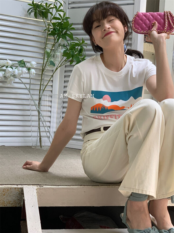 [A.K skylan] sunrise print loose short sleeve T-shirt 82652\zxl