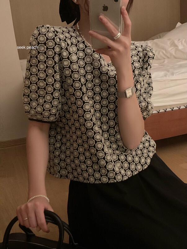 [seek peach] VINTAGE DESIGN EMBROIDERED jacquard shirt ys1-5223\ll