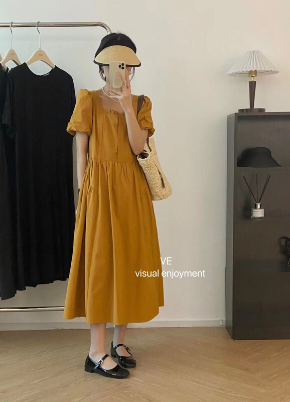 [ve] square neck fashion slim dress 99031\hbx