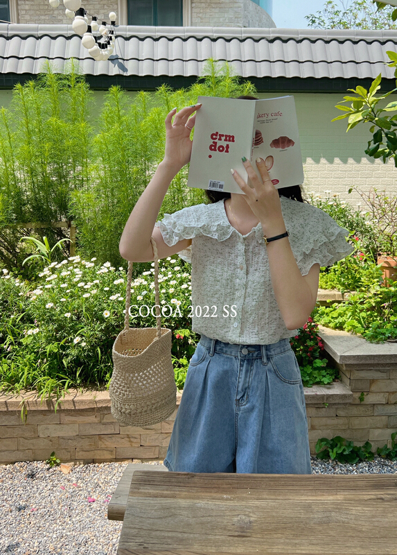 [cocoa] small fresh lotus leaf collar floral shirt (only selling small shirts) 3623\l