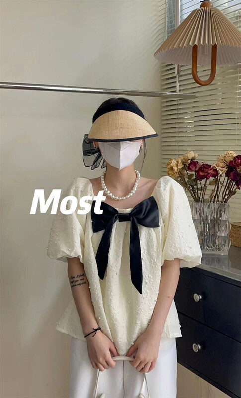 [most] sweet bow square neck bubble sleeve shirt 97131\zjy