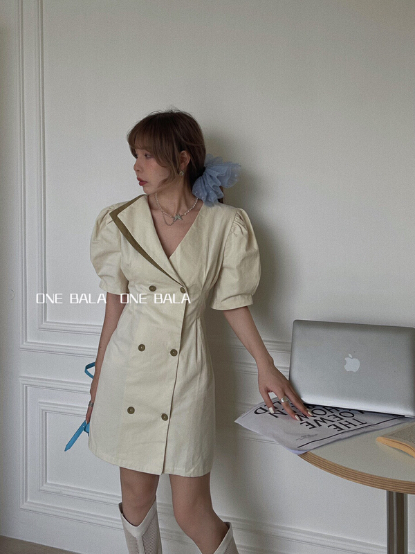 [one Bala] temperament color contrast edge minority dress 075\hjy