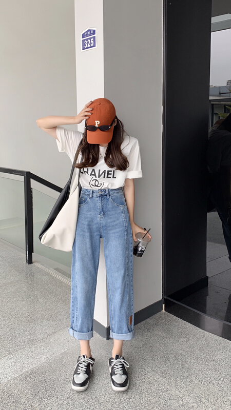 Original price 64.29! [Mina] elastic boyfriend versatile cuffed jeans 9916-1\lsw