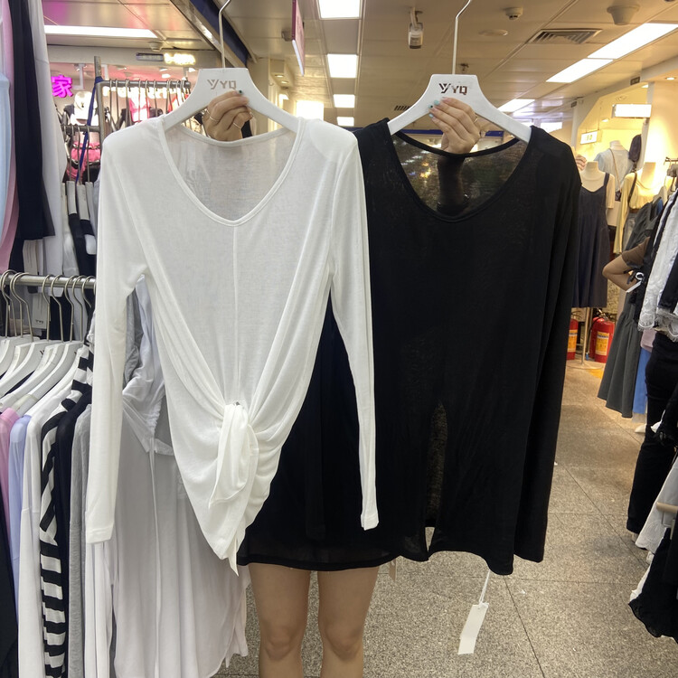 [yyq] shoulder pad loose simple long sleeve T-shirt 1051\zjy