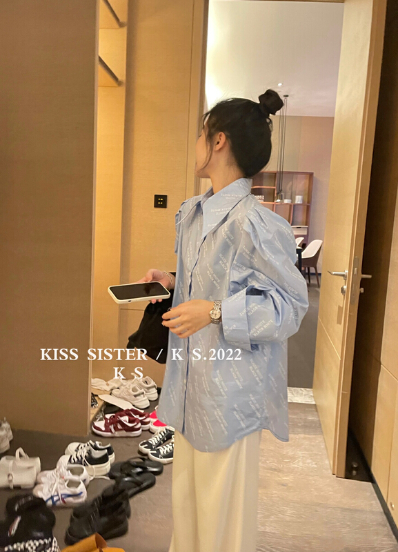 Original price 94.99! A new year in early spring! [kiss sister] small design letter printed shirt 9086\ozq