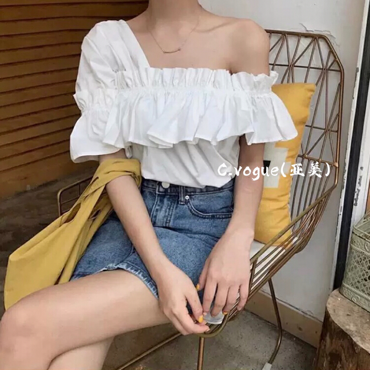 [c.vogue] Korean gentle design diagonal shoulder shirt 38020 \pcz